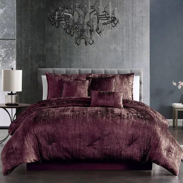 Riverbrook Home Turin Crinkled Velvet Comforter Collection Plum King