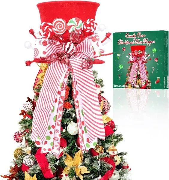 Candy Cane Christmas Tree Topper Large Red Tree Topper Hat With Candy