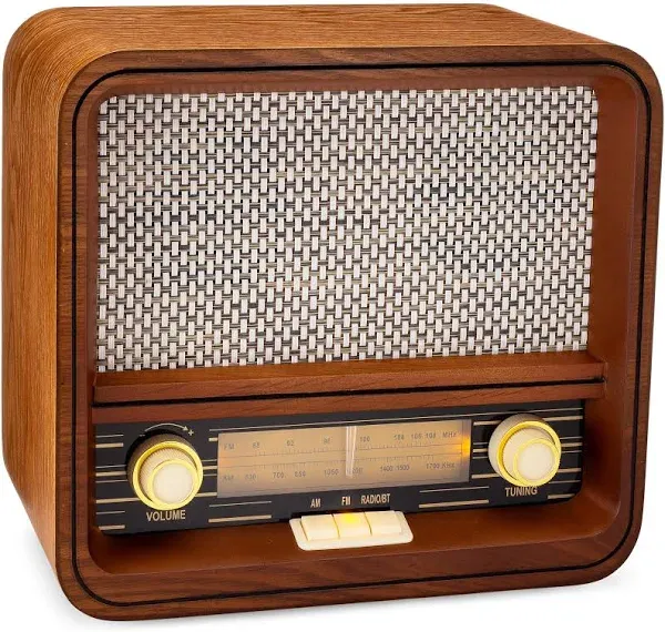  Vintage Retro Style AM/FM Radio Bluetooth &amp; Aux-In - Handmade Wooden Exterior