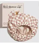 Kitsch - Satin Lined Flexi Shower Cap - Terracotta Checker