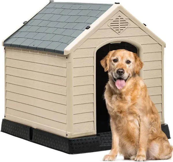 28.5&#039;&#039; Plastic Dog House Outdoor Indoor Doghouse Puppy Shelter Water Resistant E