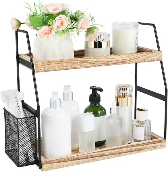 Bathroom Organizer Countertop, 2-Tier Standing Counter Shelf with Basket