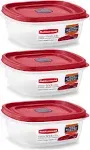 Rubbermaid Easy Find Lid Square 5-Cup Food Storage Container Pack of 3, Red Vented