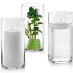 PARNOO Set of 3 Glass Cylinder Vases 8 inch Tall - Multi-use: Pillar Candle, Floating C