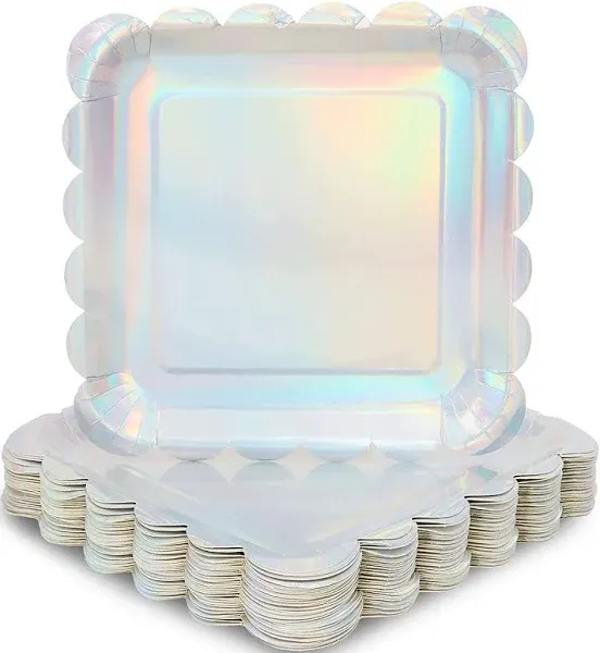 Sparkle and Bash Holographic Silver Foil Square Paper Plates