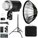 Flashpoint Xplor 300 Pro TTL R2 Battery-Powered Monolight Bundle Direct Mount EZ Lock Softbox and Light Stand