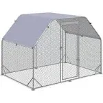 PawHut Metal Chicken Coop Run with Cover, Walk-In Outdoor Pen, Fence Cage Hen House for Yard, 9.2' x 6.2' x 6.4'