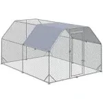 PawHut Metal Chicken Coop Run with Cover, Walk-In Outdoor Pen, Fence Cage Hen House for Yard, 12.5' x 9.2' x 6.4'