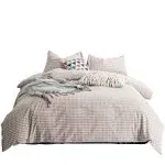  Duvet Cover 100% Washed Cotton Beige Plaid Duvet Cover Set 3 Queen Tan Gingham