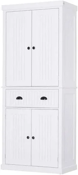 Homcom 72 Kitchen Pantry Cabinet Storage Freestanding Cupboard with Drawer 4 Doors Adjustable Shelves