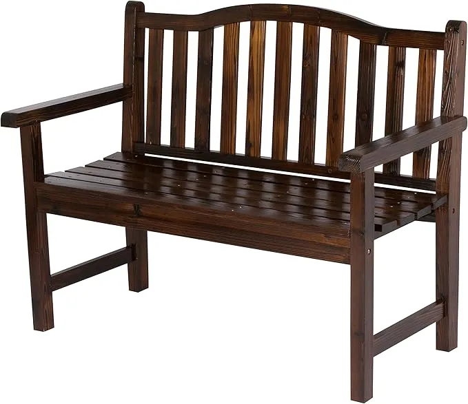 Shine Company Belfort Outdoor Solid Wood Patio Garden Bench, Ergonomic Seat, 22" D x 44.75" W x 36" H, Burnt Brown