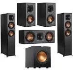 Klipsch Reference R-625FA 5.1 Home Theater Pack, Black, Pair, Bundle with 2x R-41M Bookshelf Speakers, R-52C Center Speaker, R-100sw 10" 300W