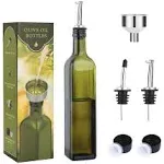 AOZITA 17oz Glass Olive Oil Bottle Dispenser 500ml Green Oil and Vinegar Cruet with Pourers and Funnel Olive Oil Carafe Deca