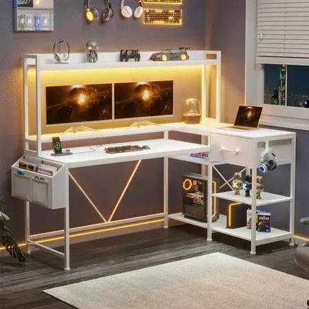 Gaming Desk 55" L Shaped with Fabric Drawer