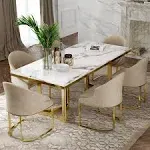 POVISON Marble Dining Table for 6, Modern Dining Room Table 71" for Kitchen & Dining Room, Luxury Black Dining Room Table with Gold Trestle Pedestal(Dining Table Only)