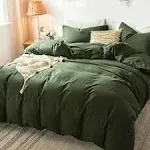 Washed Cotton Linen Like Textured Duvet Cover Set MooMee Color: Olive Green Size: King Duvet Cover + 2 King Pillowcases