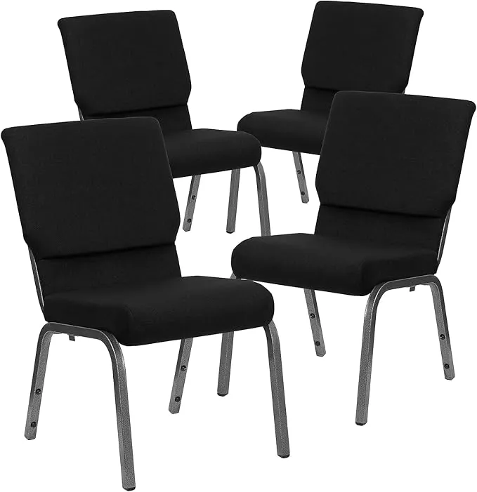 Flash Furniture 4 Pack HERCULES Series 18.5''W Stacking Church Chair in Black Fabric - Silver Vein Frame