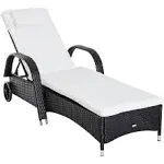 Outsunny Outdoor Rattan Wicker Poolside Chaise Lounge Chair with Adjustable Backrest - Dark Coffee