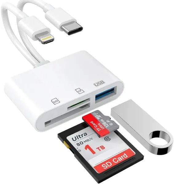 5-in-1 Memory Card Reader, USB OTG Adapter & SD Card Reader for iPhone/iPad, USB C and USB A Devices with Micro SD & SD Card Slots