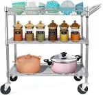 WDT Heavy Duty 3 Tier Rolling Utility Cart, Kitchen Cart On Wheels Metal Serving Cart Commercial Grade with Wire Shelving Liners and Handle Bar for 742253