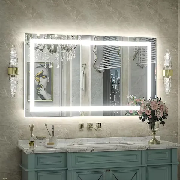 40 in. W x 24 in. H Rectangular Frameless Double LED Lights Anti-Fog Wall Bathroom Vanity Mirror in Tempered Glass