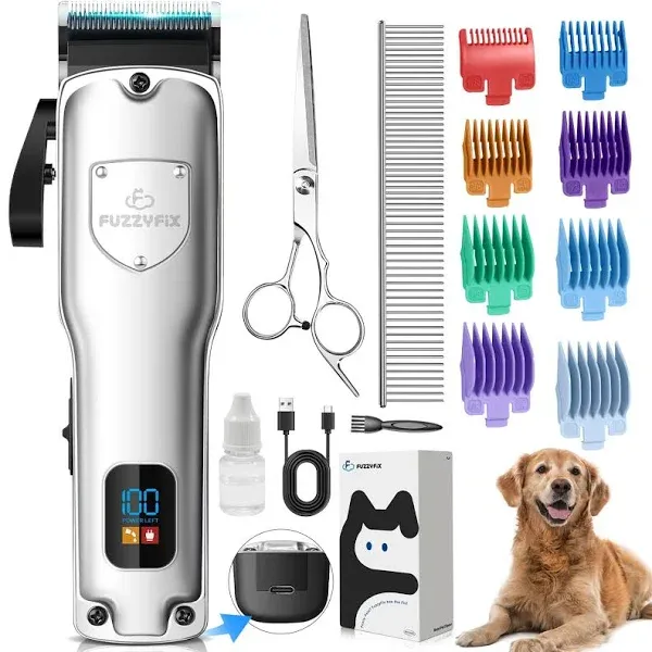 FuzzyFix Dog Clippers for Grooming for Thick Heavy Coats Professional Pet Grooming Clippers Supplies Kit Low Noise Rechargeable Stainless Steel