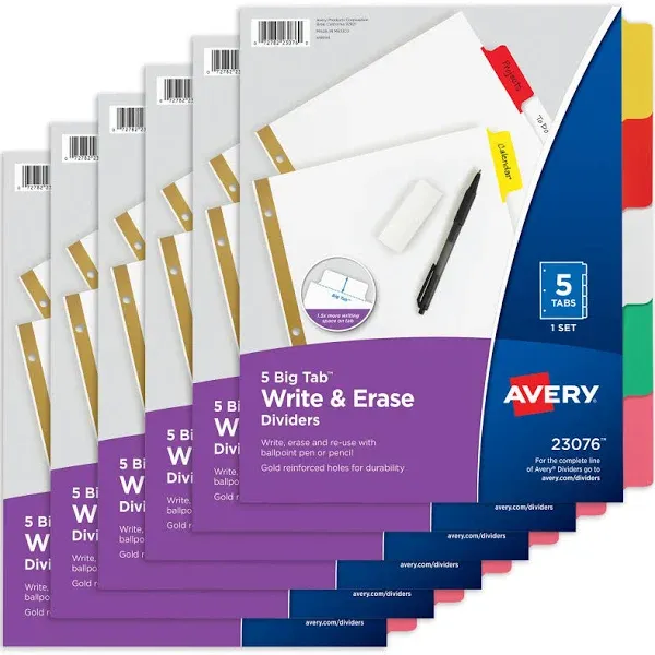 Avery 23075 Big Tab Eraseable Write-On Dividers