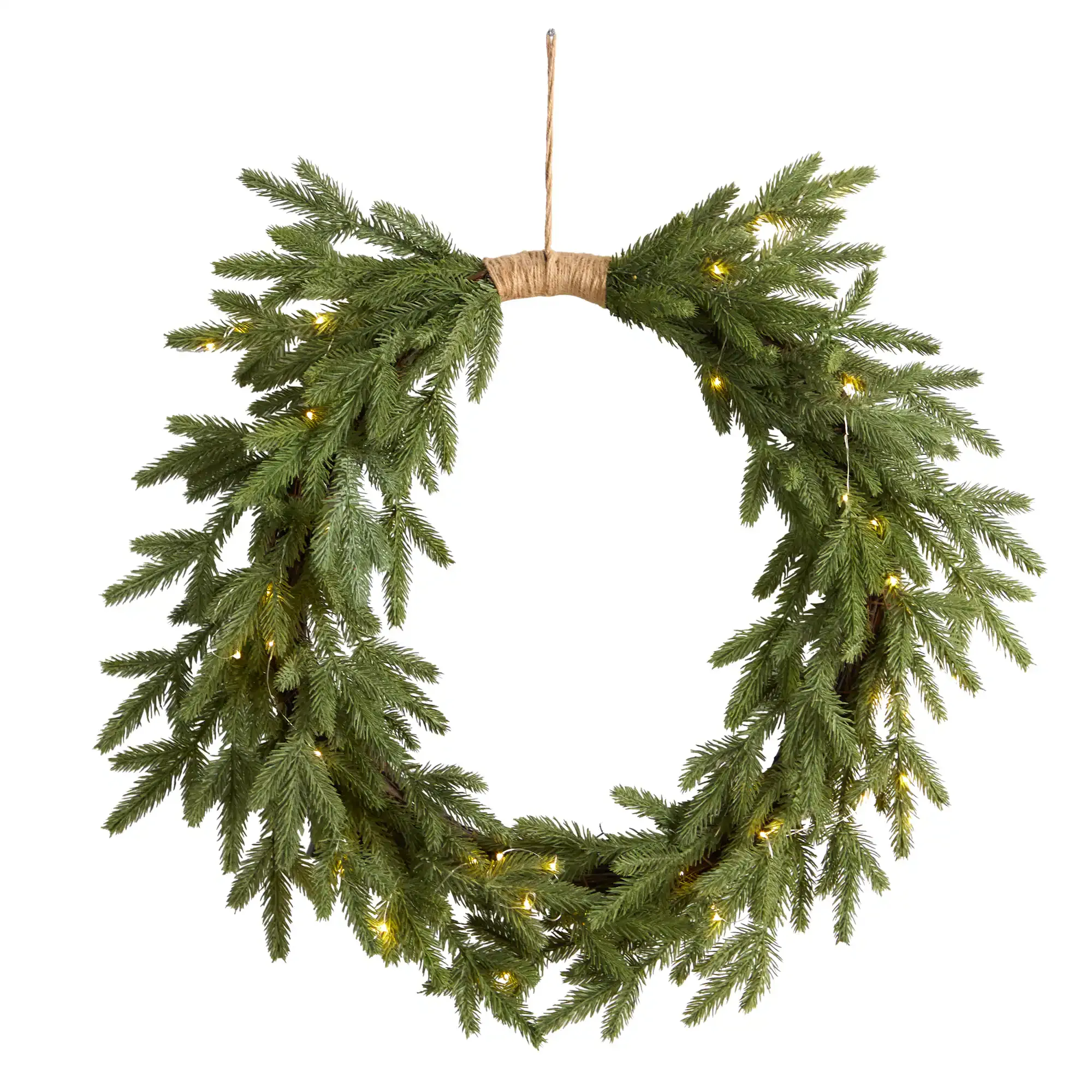 Nearly Natural 24in. Holiday Christmas Pre-Lit Cascading Pine Wreath