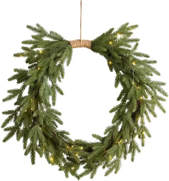 24&#034; Holiday Christmas Pre-Lit Cascading Pine Wreath