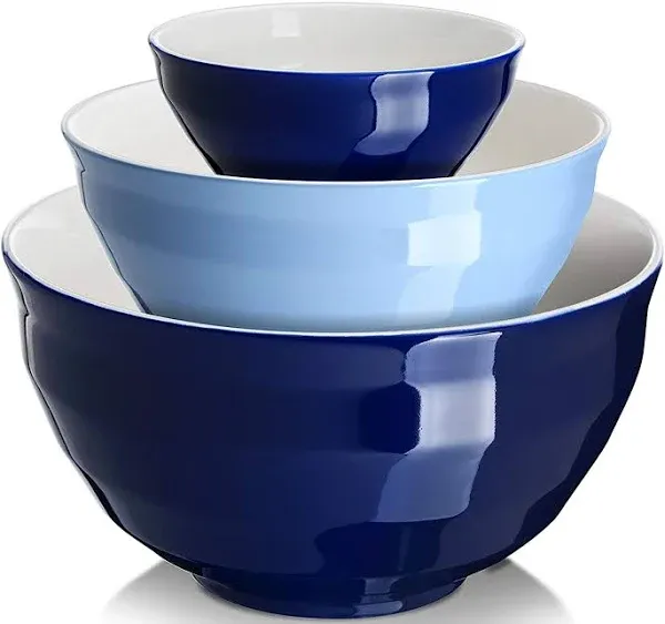 DOWAN Mixing bowls, 4.25/2/0.5 Qt Ceramic Mixing Bowls for Kitchen, Large Salad Serving Bowls, Nesting Mixing Bowls Set, Microwave Safe, Blue