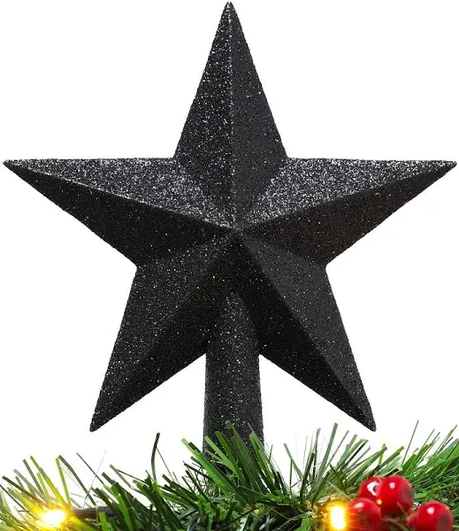 ® 20cm Glitter Tree Top Star Decoration – Christmas Tree Topper/Ornamen<wbr/>t (Black)