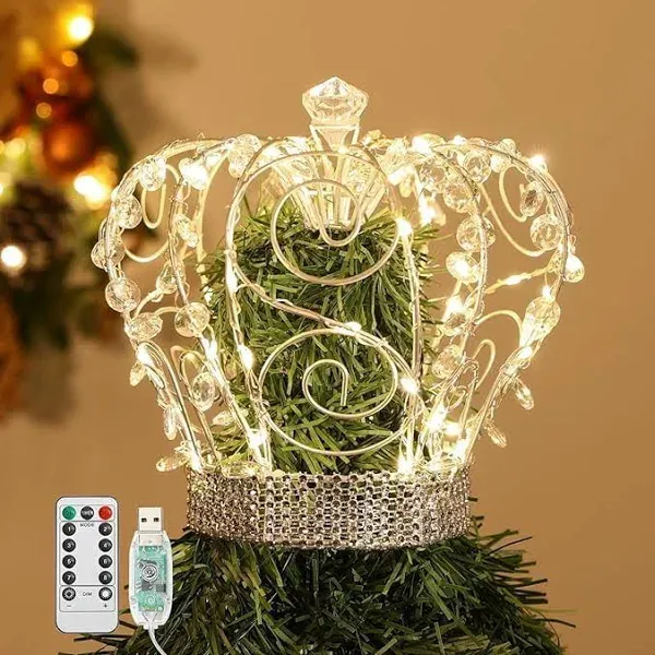 Christmas Tree Topper, Metal Frame Tree Topper Crown with 50 Warm Light Beads...