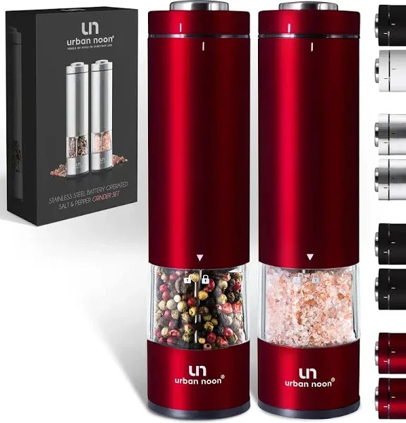 Red Burgundy Electric Mills - Elegant Salt &amp; Pepper Grinder Set with LED Light