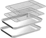 Half Sheet Pans with Rack Set [2 Pans + 2 Racks], CEKEE Stainless Half Size Large Baking Sheets with Rack -18 inch Baking Tray Set