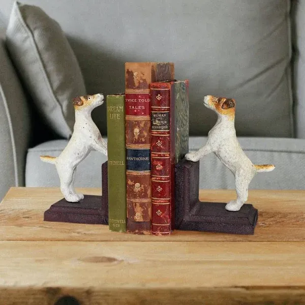 Design Toscano Jack Russell Terrier Dog Cast Iron Sculptural Dog Bookend Pair