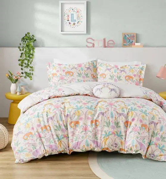 ZNTS Twin Floral Reversible Cotton Duvet Cover Set with Throw Pillow B035P217815