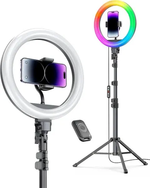 Weilisi 12'' Ring Light with Stand 72'' Tall & 2 Phone Holders,38 Color Modes Selfie LED Ring Light with Tripod Stand for iPhone/Android,Big Ring