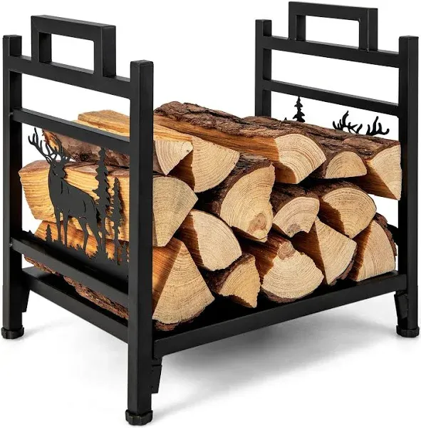 Costway Decorative Firewood Rack with Side Handles and Adjustable Footpads