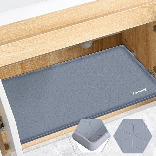 Under Sink Mat, 34" x 22" x 0.08", Extra Thick Silicone Mats for Kitchen Waterproof, Under Sink Cabinet Organizers and Storage, Sink and Cabinet Protector, Under Sink Tray for Bathroom (Grey)