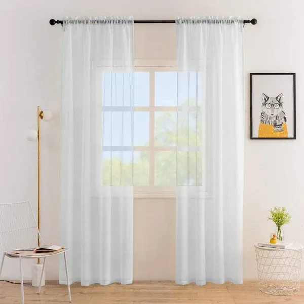 Anjee White Sheer Curtains 96 inches Length 2 Panels Rod Pocket Voile Curtain Semi Sheer Curtain for Bedroom Living Room Dining Room 52 x 96 Inches, White