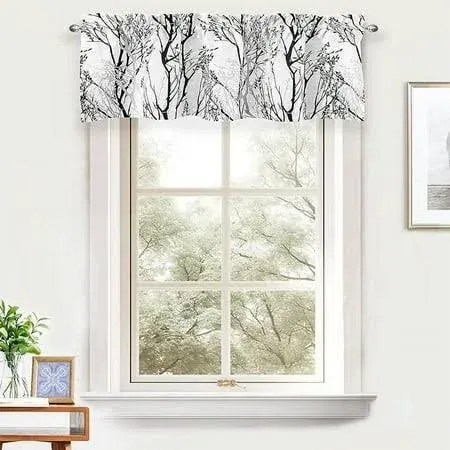 Tree Branch Abstract Ink Printing Lined Thermal Insulated Window Curtain Valance