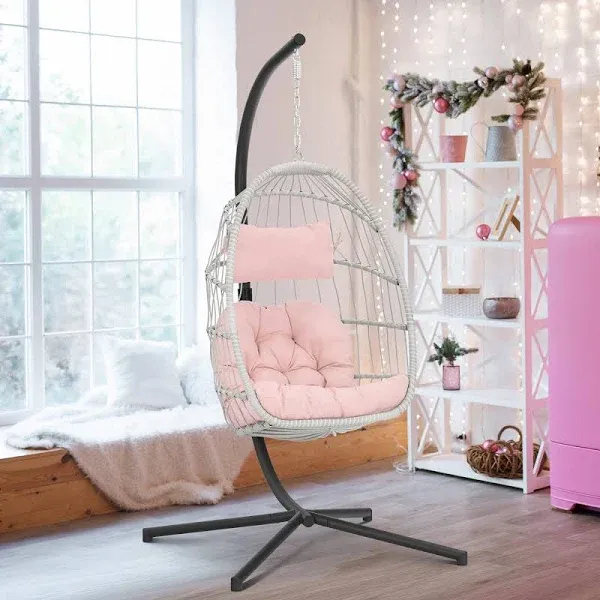 Brafab Swing Egg Chair,Hammock Chair, Hanging Chair, Aluminum Frame and UV Resistant Cushion with Steel Stand