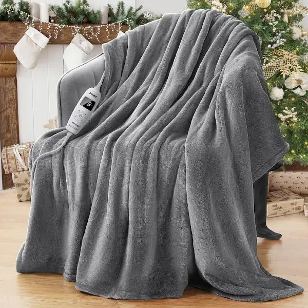 62"×84" Heated Blanket Electric Throw,10 Fast Heating Levels&8h Auto Off&Overheat Protection, Machine Washable ETL Two-Sided Flannel Electric Blanket Throw, Light Grey