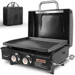 QuliMetal Table Top Grill Portable Griddle with Hood Non-Stick Flat Top Grill Griddle Propane Grill with Carry Bag 22 Inch,24,000 BTU,348 Sq,304 17+22