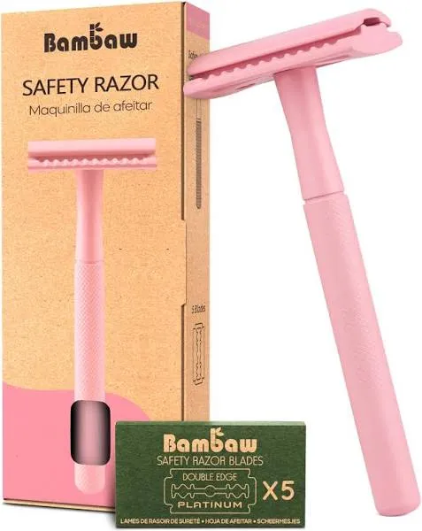 Bambaw Women Safety Razor with 5 Double Edge Safety Razor Blades, Metal Double Edge Razor, Eco Friendly Razor, Reusable & Plastic Free – Mint Green