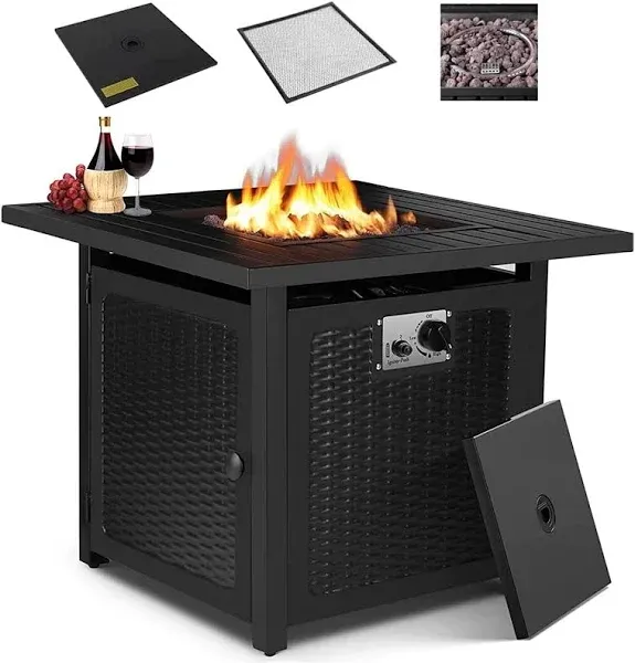 AthLike 30" Propane Fire Pit Table, 50000 BTU Gas Square Fire Bowl, 2 in 1 Outdoor Fireplace w/CSA-Certified, Lid, Anti-Fire Mesh, Auto-Ignition, Waterproof Cover, Lava Rock, for Party Patio Yard