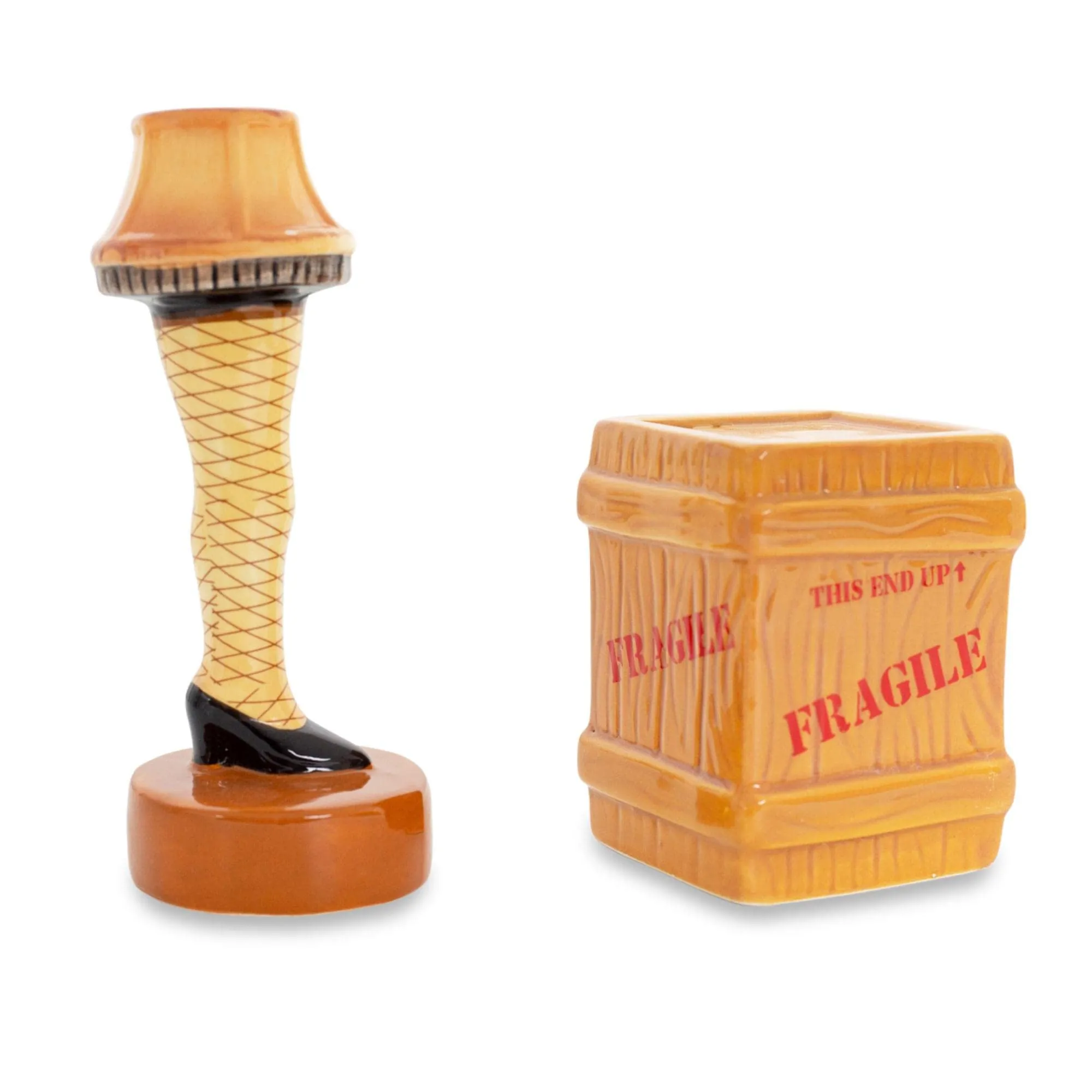 New Christmas Story Leg Lamp and Crate Ceramic Salt and Pepper Shaker Set