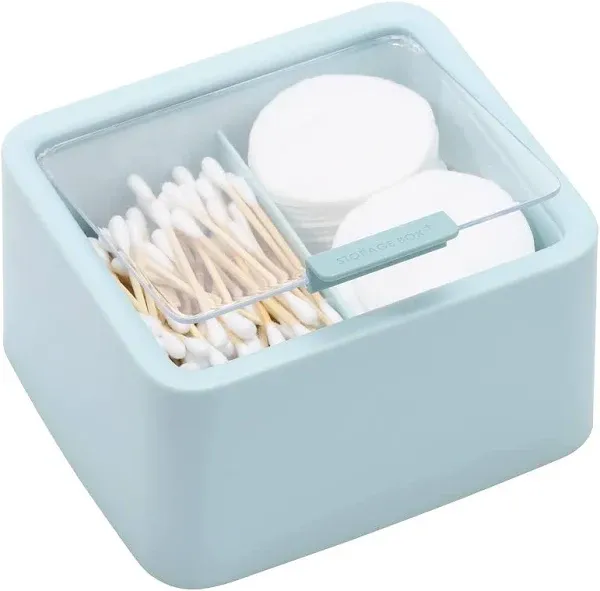 Tecbeauty 2 Slot Cotton Swab Ball Qtip Holder Jar Plastic Container Dispenser Box with Hinged Lid for Bathroom Home Storage Organizer