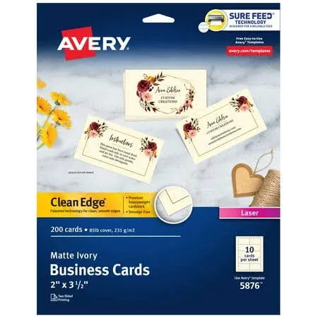 Avery Clean Edge Business Cards Laser 2 x 3 1/2 Ivory 200/Pack 5876