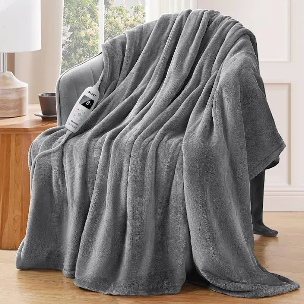 72"×84" Heated Blanket Electric Throw,10 Fast Heating Levels&8h Auto Off&Overheat Protection, Machine Washable ETL Two-Sided Flannel Electric Blanket Throw, Light Grey